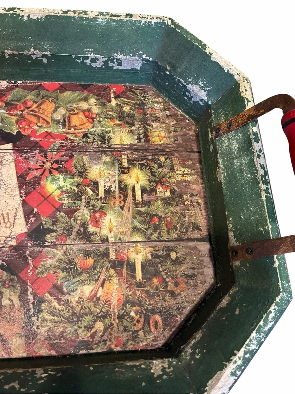 Vintage Style Old World Large Decorative Christmas Decoupage Serving Tray 2 ft
